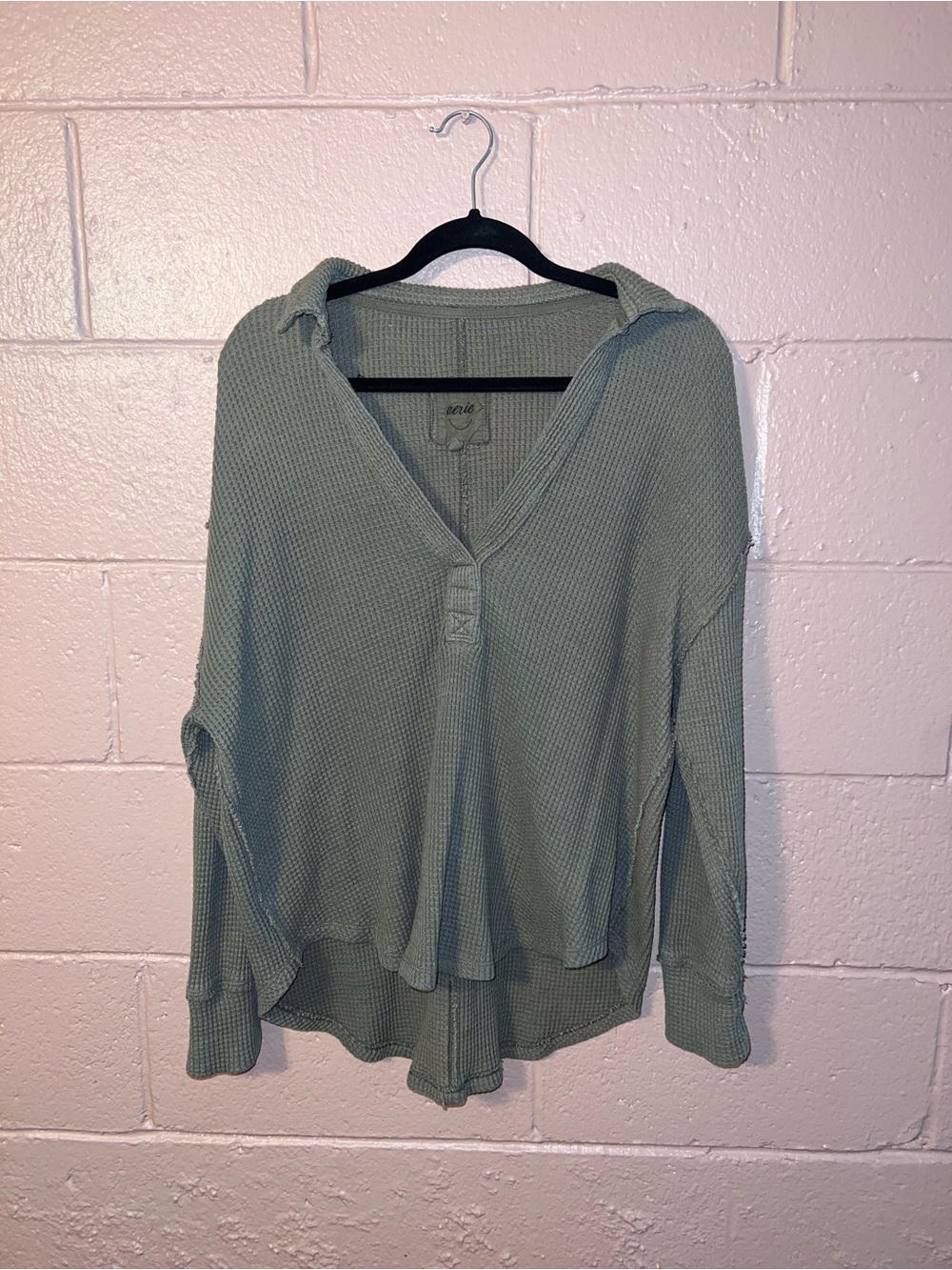aerie Olive Waffle Knit Henley Top
